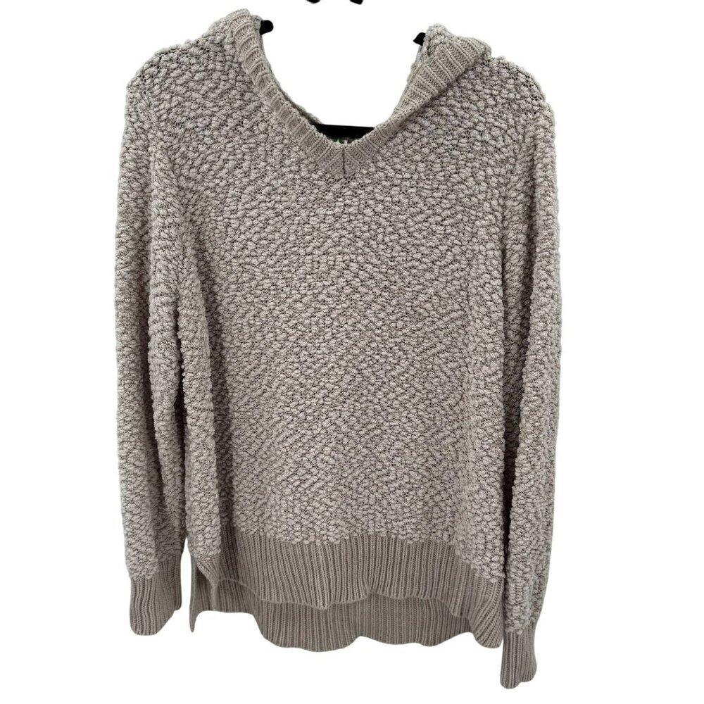 GreenTea Popcorn Knit Hooded Tan Sweater w/Ribbed Hem & Sleeves Size XXL